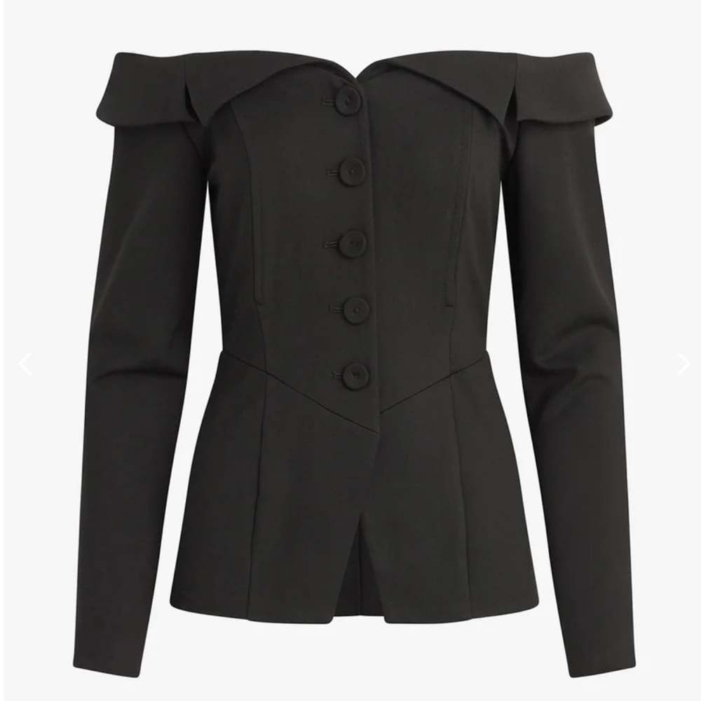 Favorite Daughter Black Off-Shoulder Tailored Peplum Blazer
